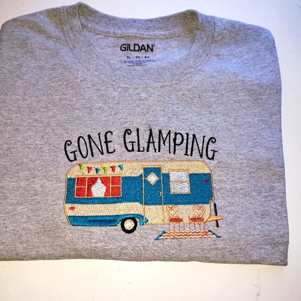 XL GONE GLAMPING embroidered tee short camping Motorhome vacation